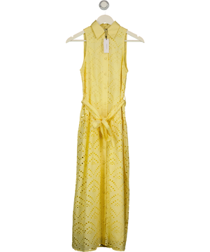 KAREN MILLEN Cotton Broderie Belted Woven Maxi Shirt Dress Lemon  Yellow UK 6