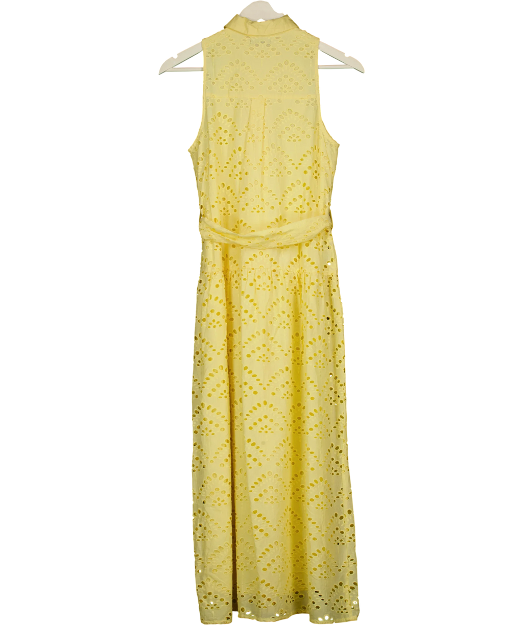 KAREN MILLEN Cotton Broderie Belted Woven Maxi Shirt Dress Lemon  Yellow UK 6