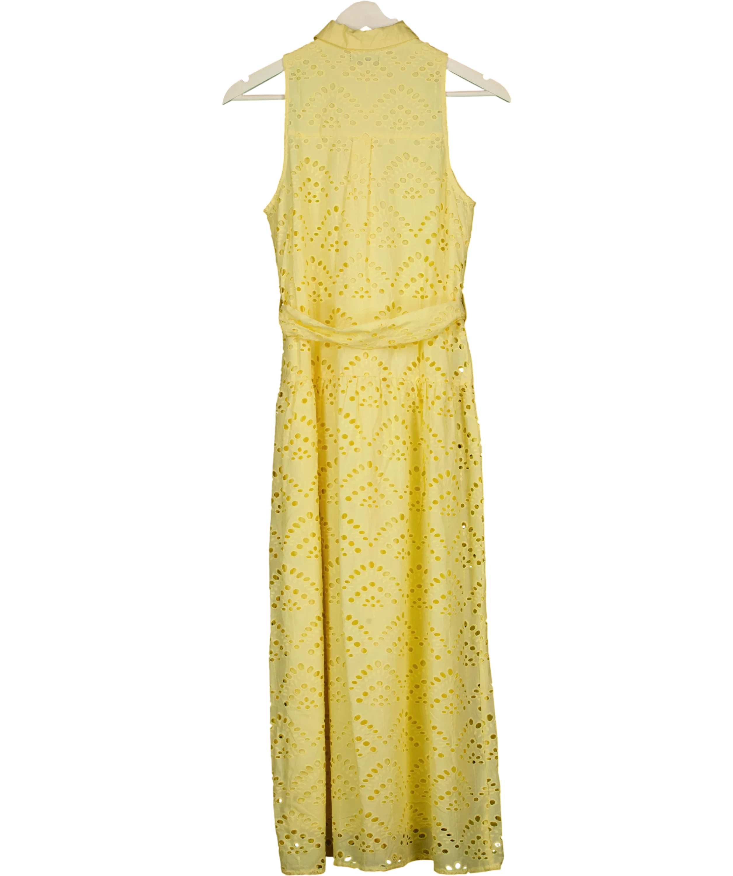 KAREN MILLEN Cotton Broderie Belted Woven Maxi Shirt Dress Lemon  Yellow UK 6