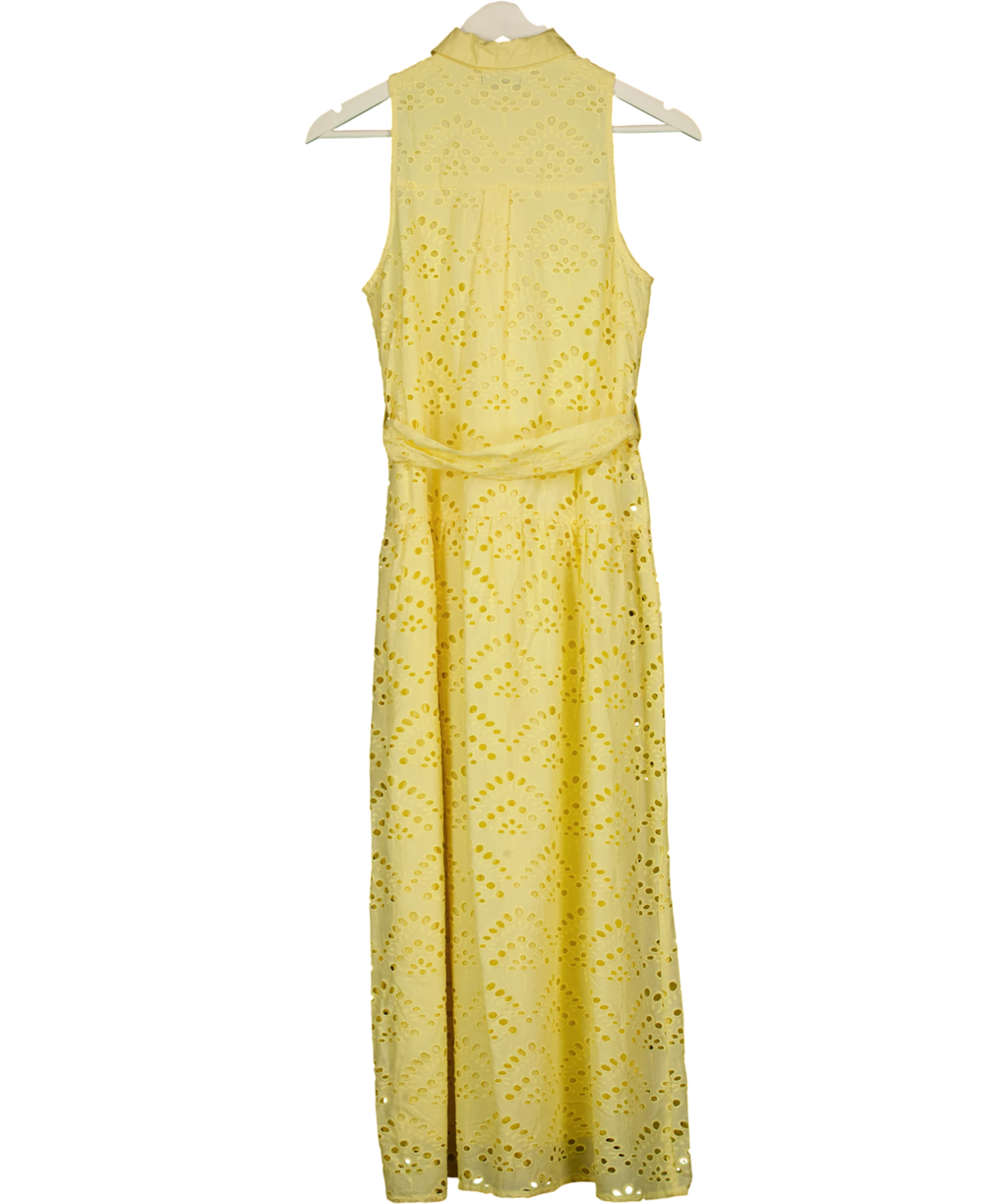 KAREN MILLEN Cotton Broderie Belted Woven Maxi Shirt Dress Lemon  Yellow UK 6