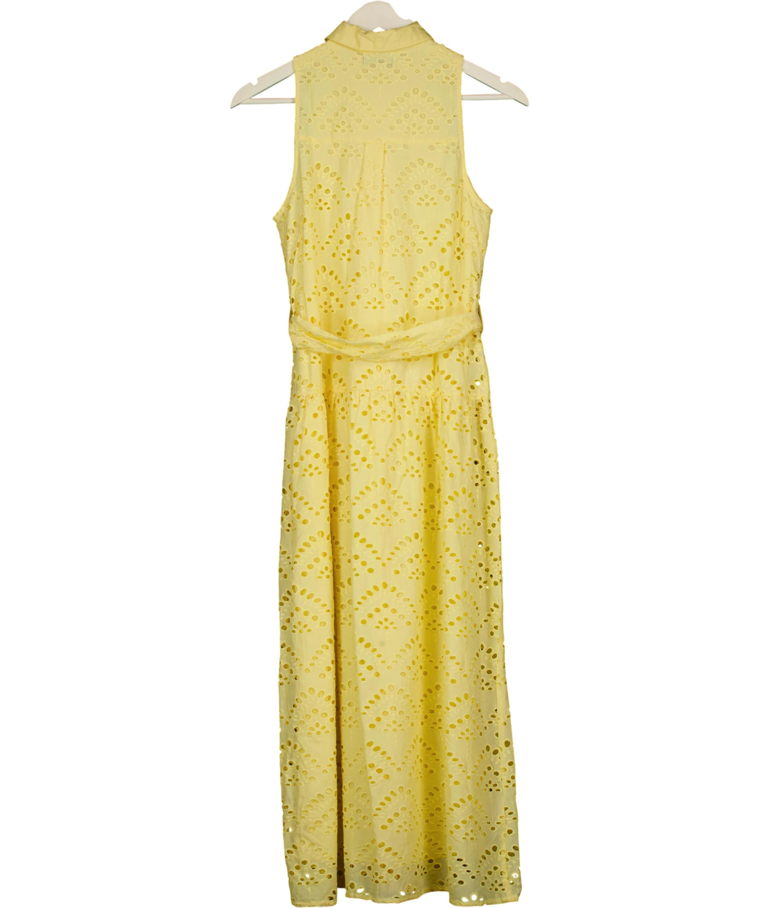 KAREN MILLEN Cotton Broderie Belted Woven Maxi Shirt Dress Lemon  Yellow UK 6