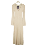 PRETTY LAVISH Beige Long Sleeve Wide Rib Maxi Knit Dress UK S — Front