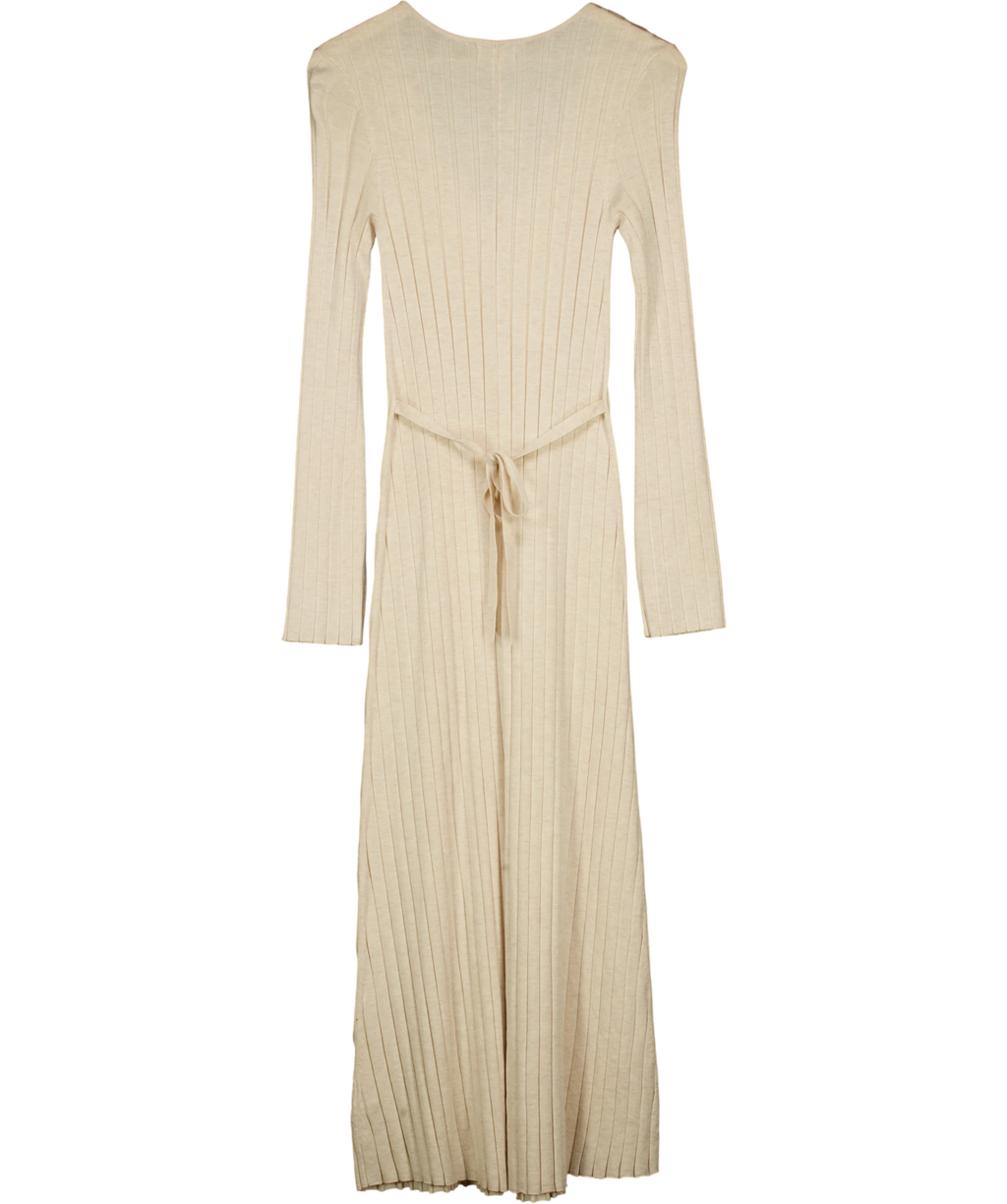 PRETTY LAVISH Beige Long Sleeve Wide Rib Maxi Knit Dress UK S — Back