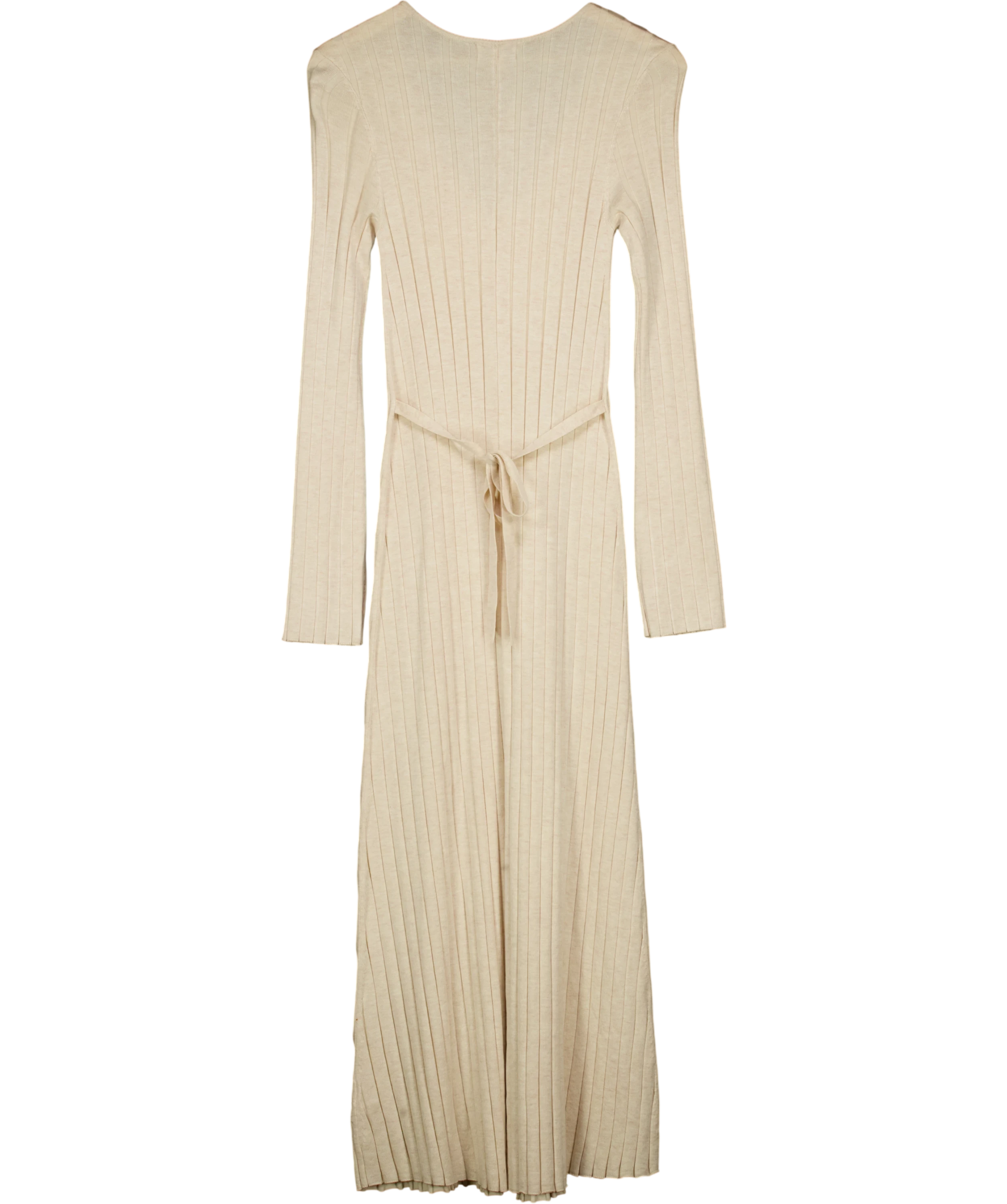 PRETTY LAVISH Beige Long Sleeve Wide Rib Maxi Knit Dress UK S — Back