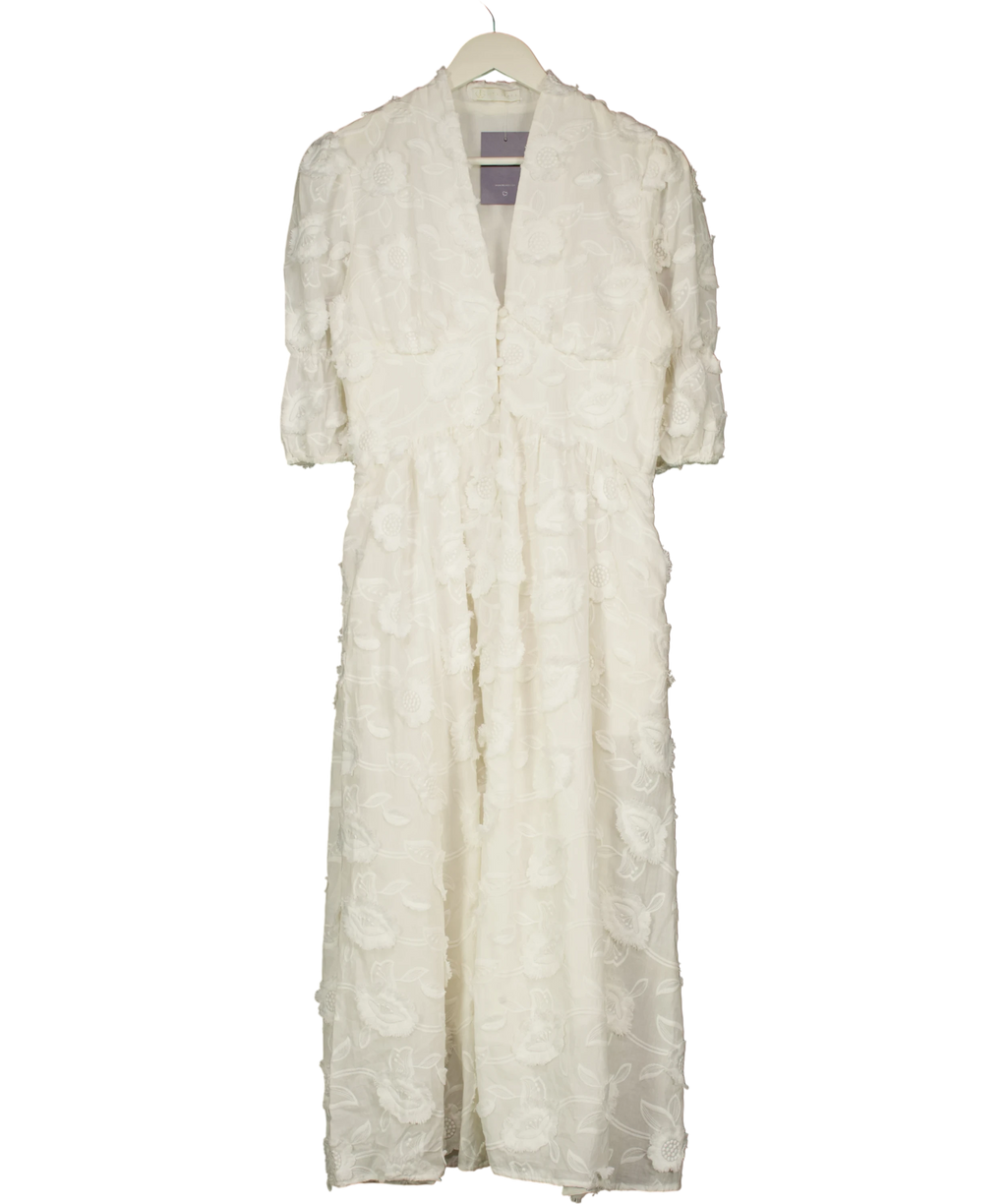 Vita Grace White Sierra Embroidered Cotton Summer Day Dress UK S — Front