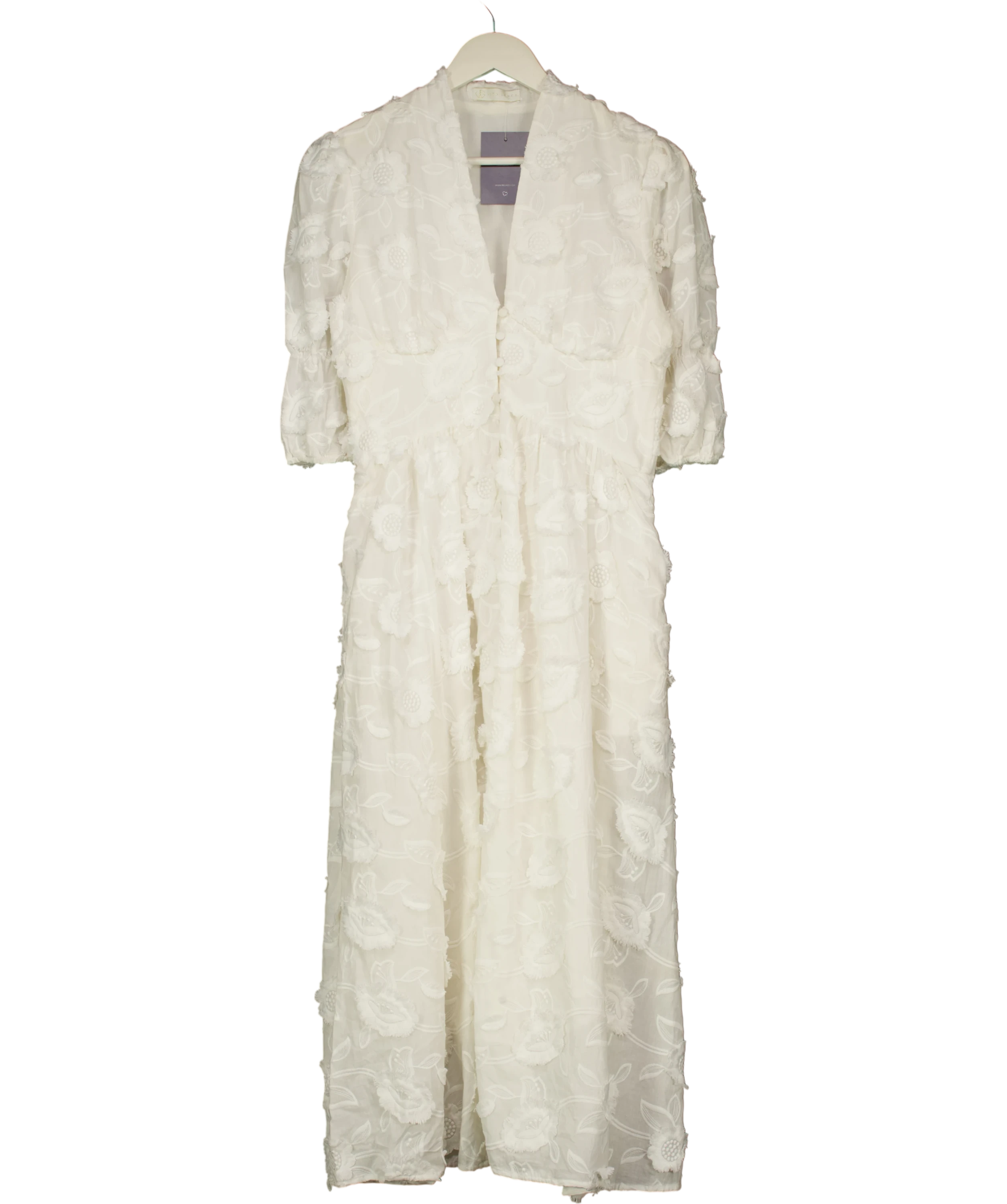Vita Grace White Sierra Embroidered Cotton Summer Day Dress UK S — Front