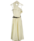 KAREN MILLEN Cream Premium Linen Viscose Pinstripe Halter Neck Midi Dress UK 6 — Front