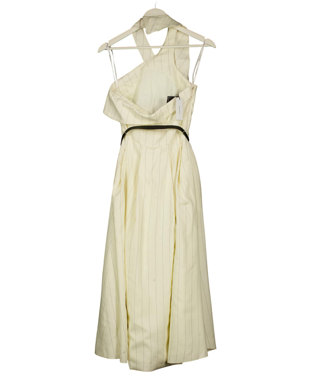 KAREN MILLEN Cream Premium Linen Viscose Pinstripe Halter Neck Midi Dress UK 6 — Back