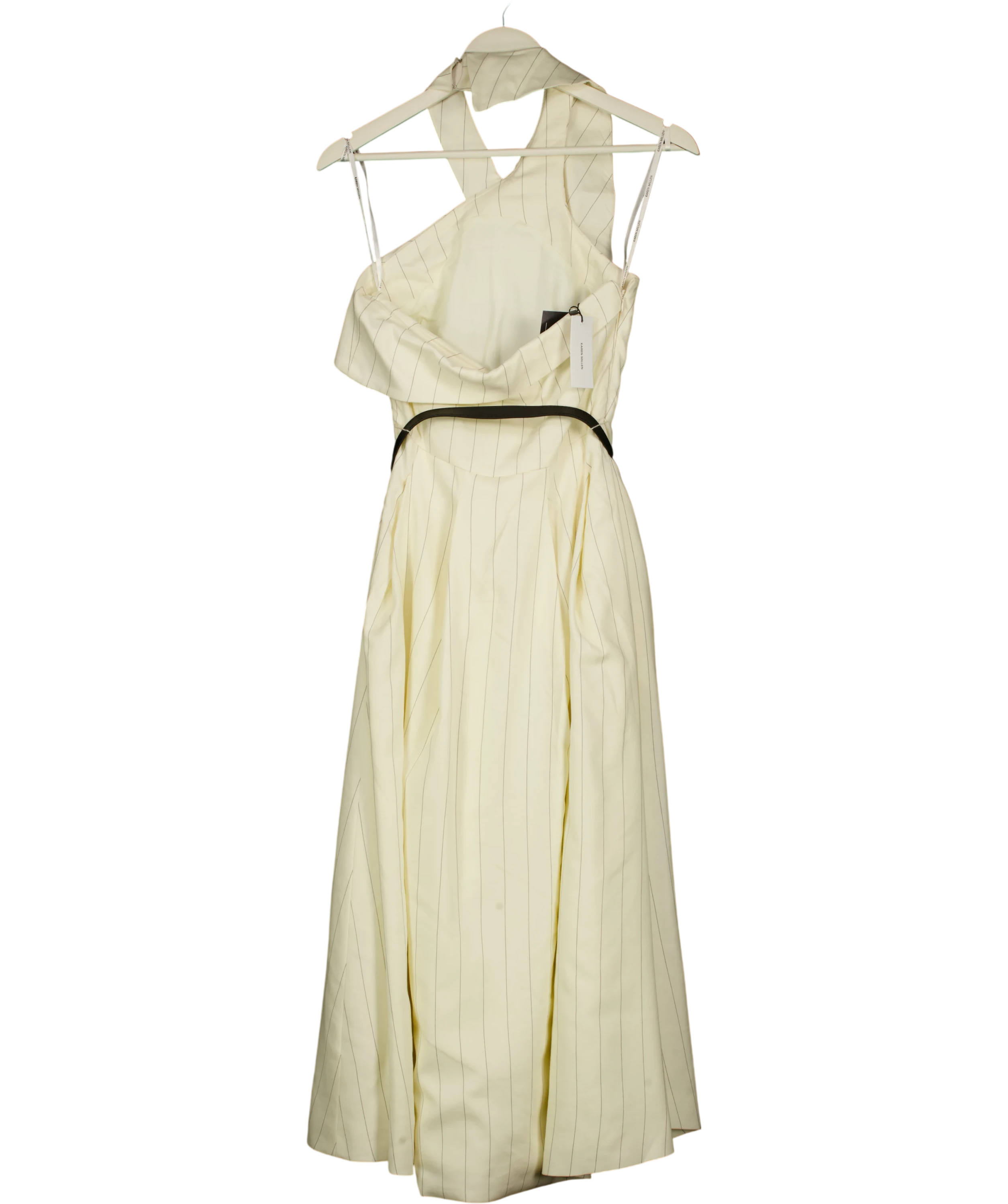 KAREN MILLEN Cream Premium Linen Viscose Pinstripe Halter Neck Midi Dress UK 6 — Back