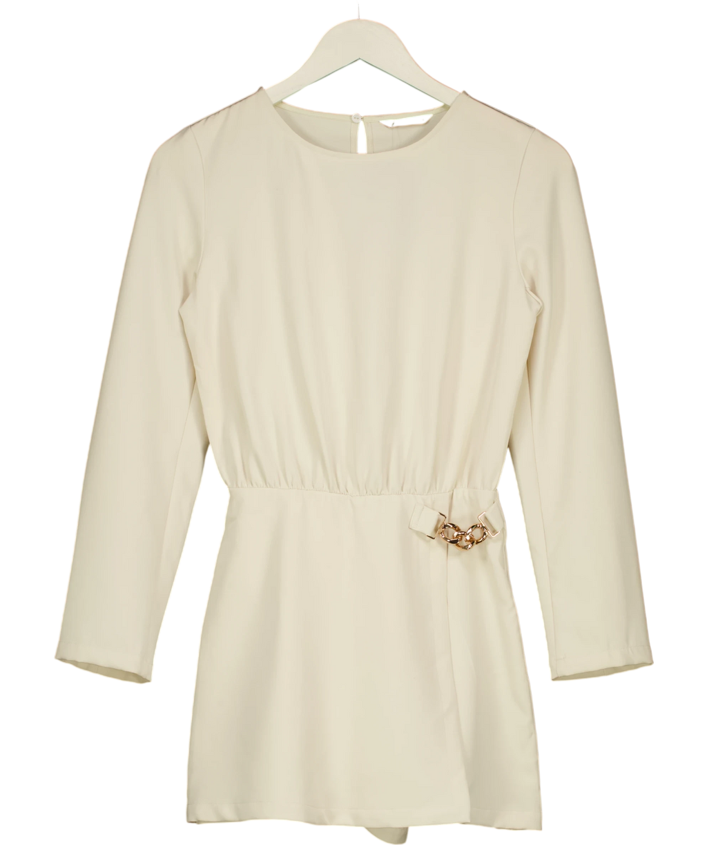 ZARA Gold Chain Draped Crepe Playsuit Cream UK XS
