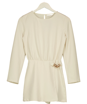 ZARA Gold Chain Draped Crepe Playsuit Cream UK XS