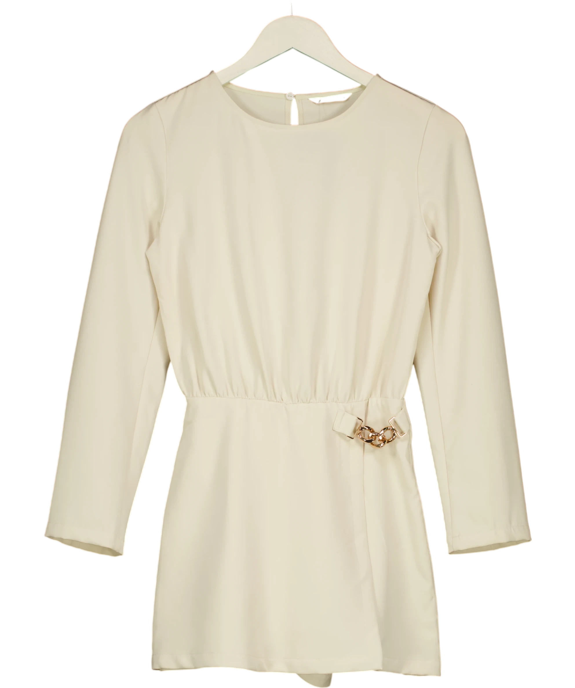 ZARA Gold Chain Draped Crepe Playsuit Cream UK XS
