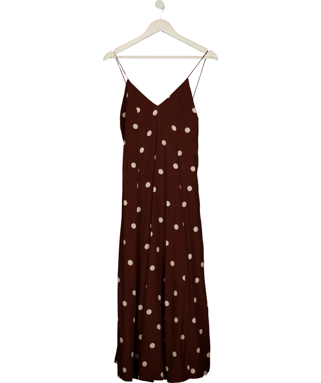 Sezane Brown Giuseppa Dress  Ecru Polka Dots On Chocolate Print Fr34 UK 6 — Front