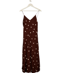 Sezane Brown Giuseppa Dress  Ecru Polka Dots On Chocolate Print Fr34 UK 6 — Front