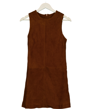 River Island Brown Tan Brown,real Suede Leather Sleeveless Shift Dress UK 8