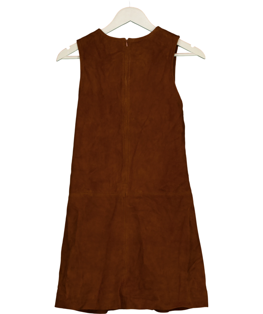 River Island Brown Tan Brown,real Suede Leather Sleeveless Shift Dress UK 8 — Back