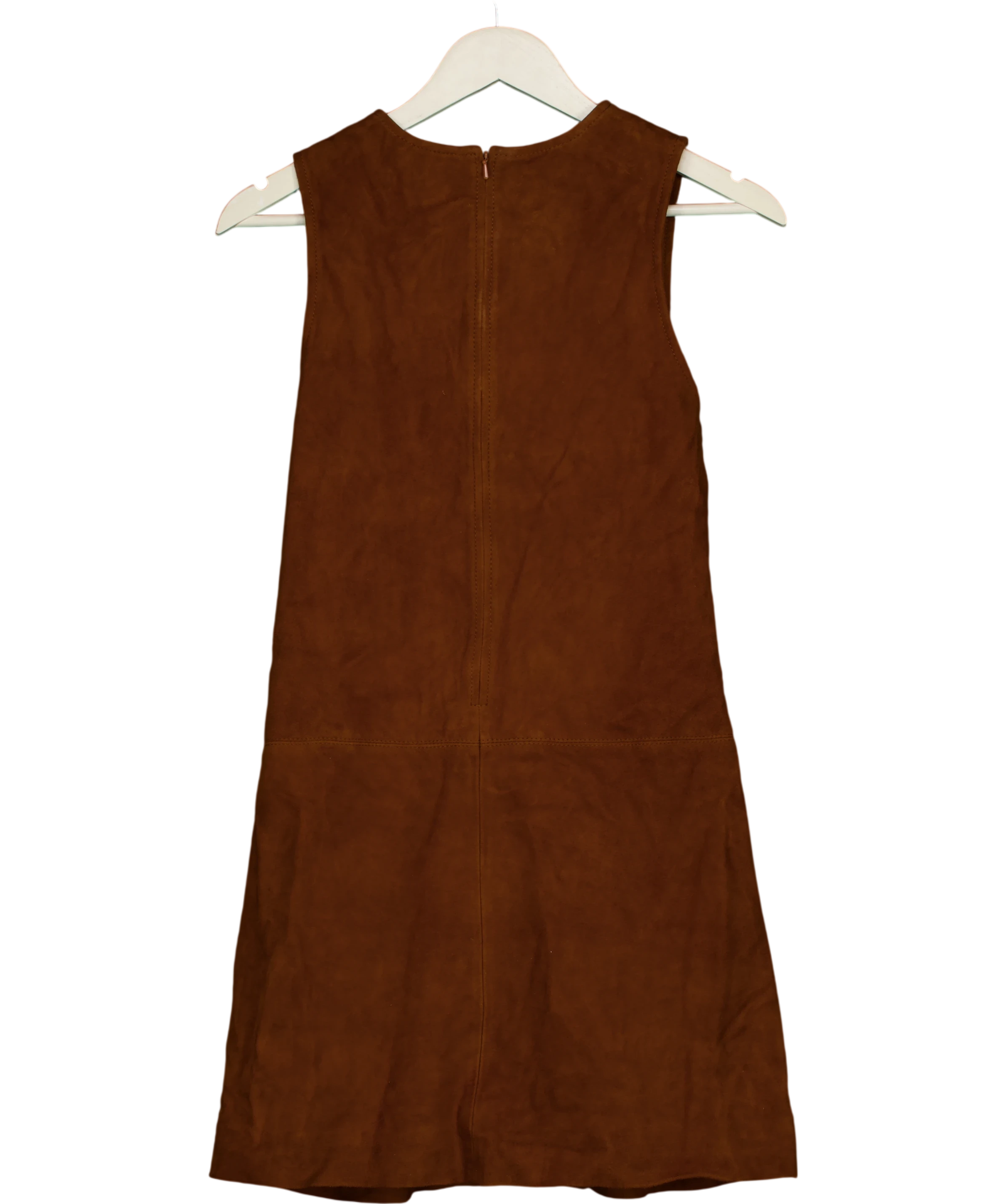 River Island Brown Tan Brown,real Suede Leather Sleeveless Shift Dress UK 8 — Back