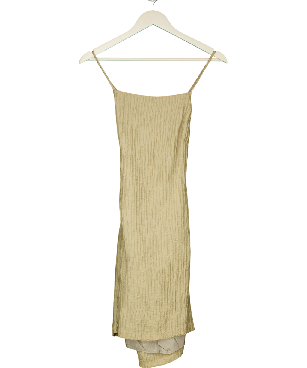 BRAND SERVICE Beige Crinkle Backless Mini Dress UK S — Front