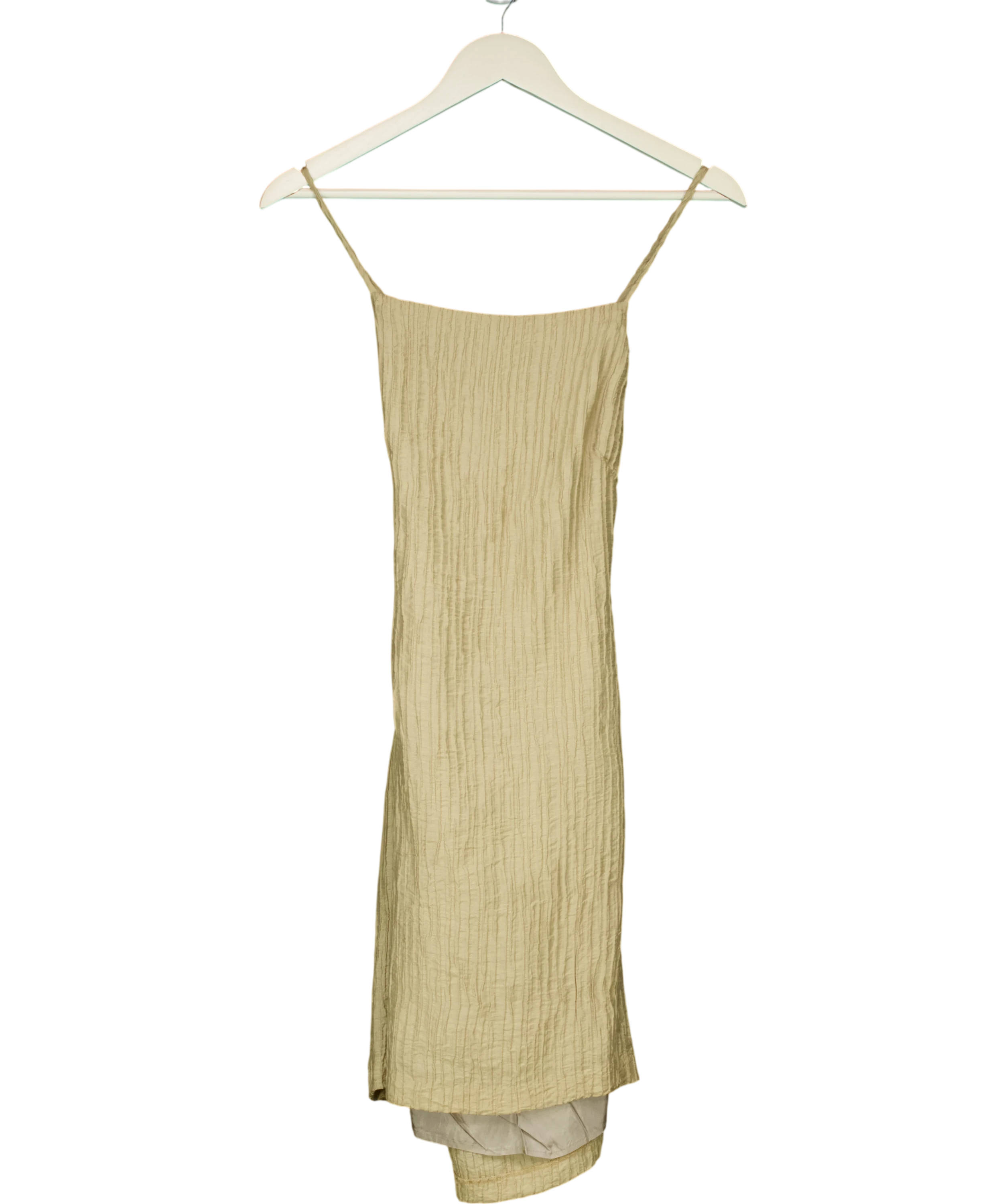 BRAND SERVICE Beige Crinkle Backless Mini Dress UK S — Front