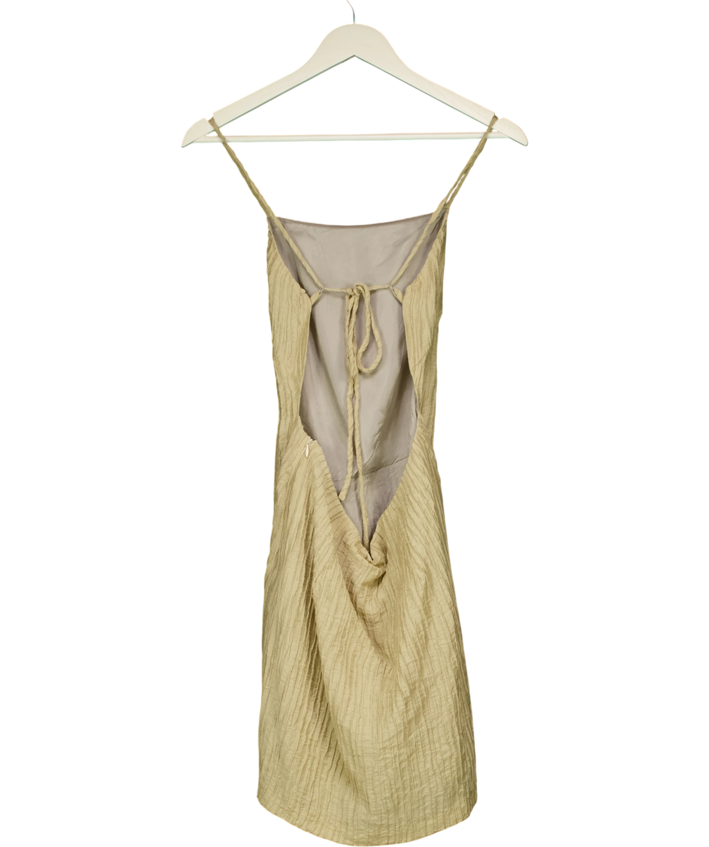 BRAND SERVICE Beige Crinkle Backless Mini Dress UK S — Back