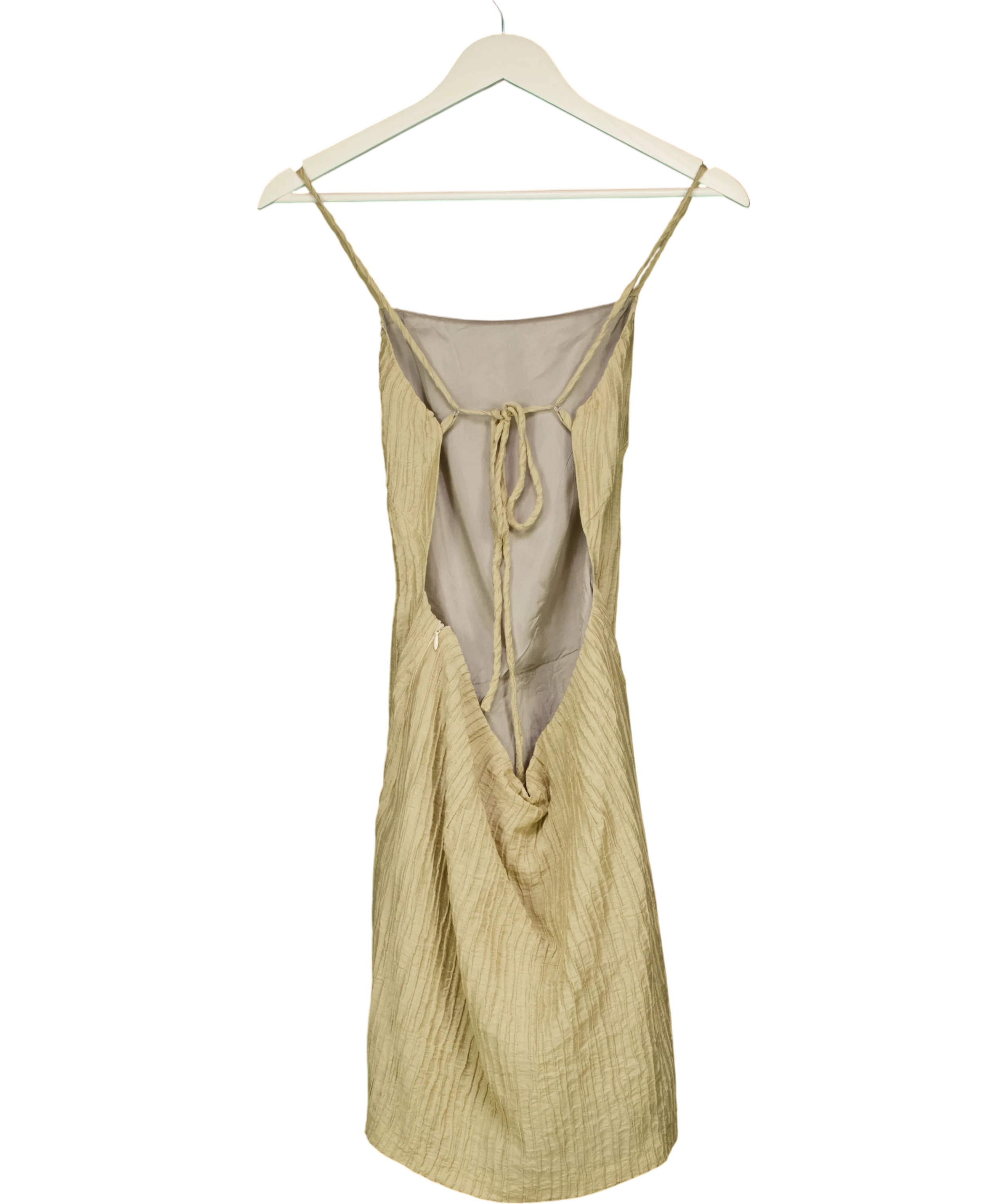 BRAND SERVICE Beige Crinkle Backless Mini Dress UK S — Back