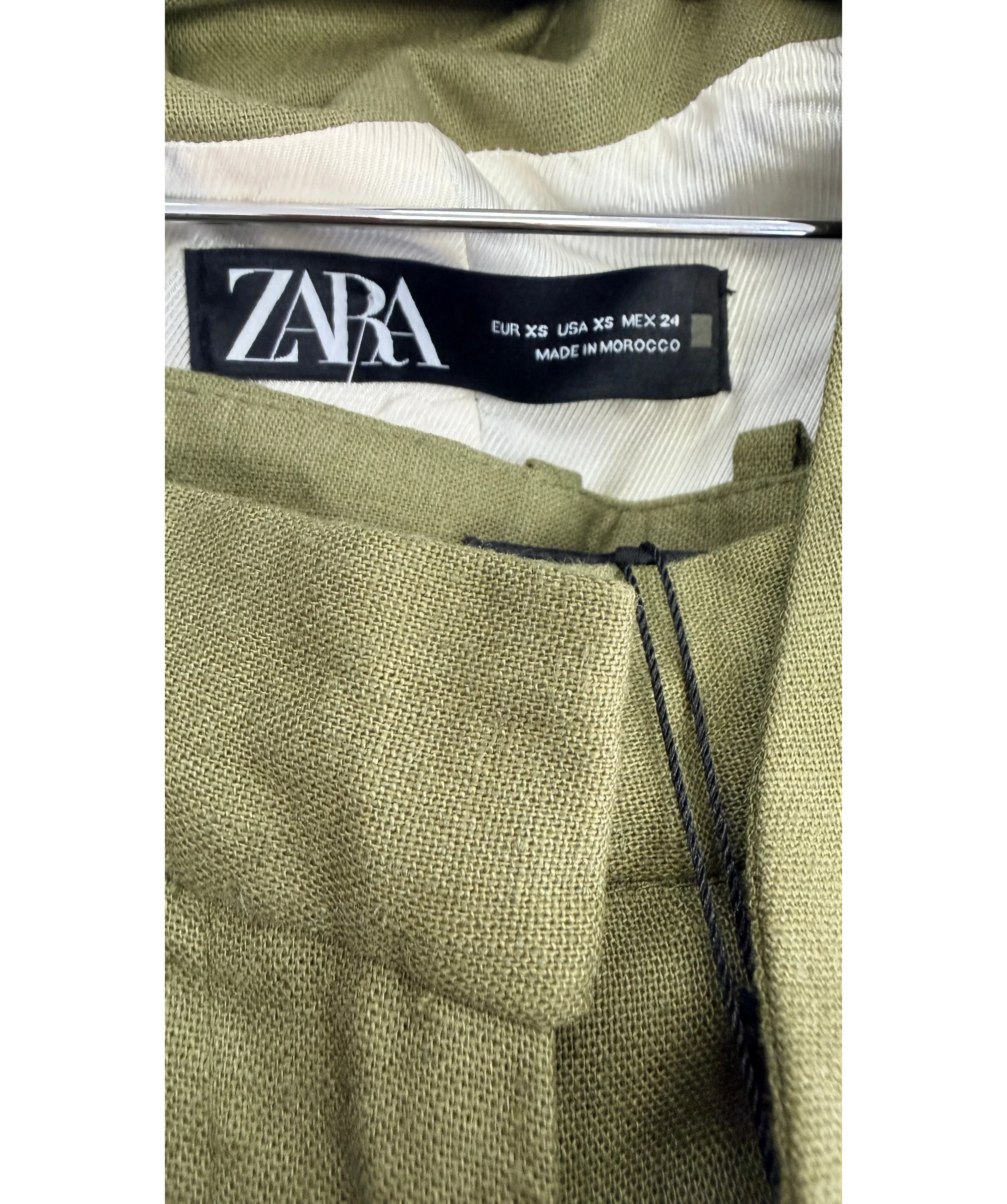 ZARA 2-piece Linen Blend Waistcoat And Shorts Set Khaki Green UK XS