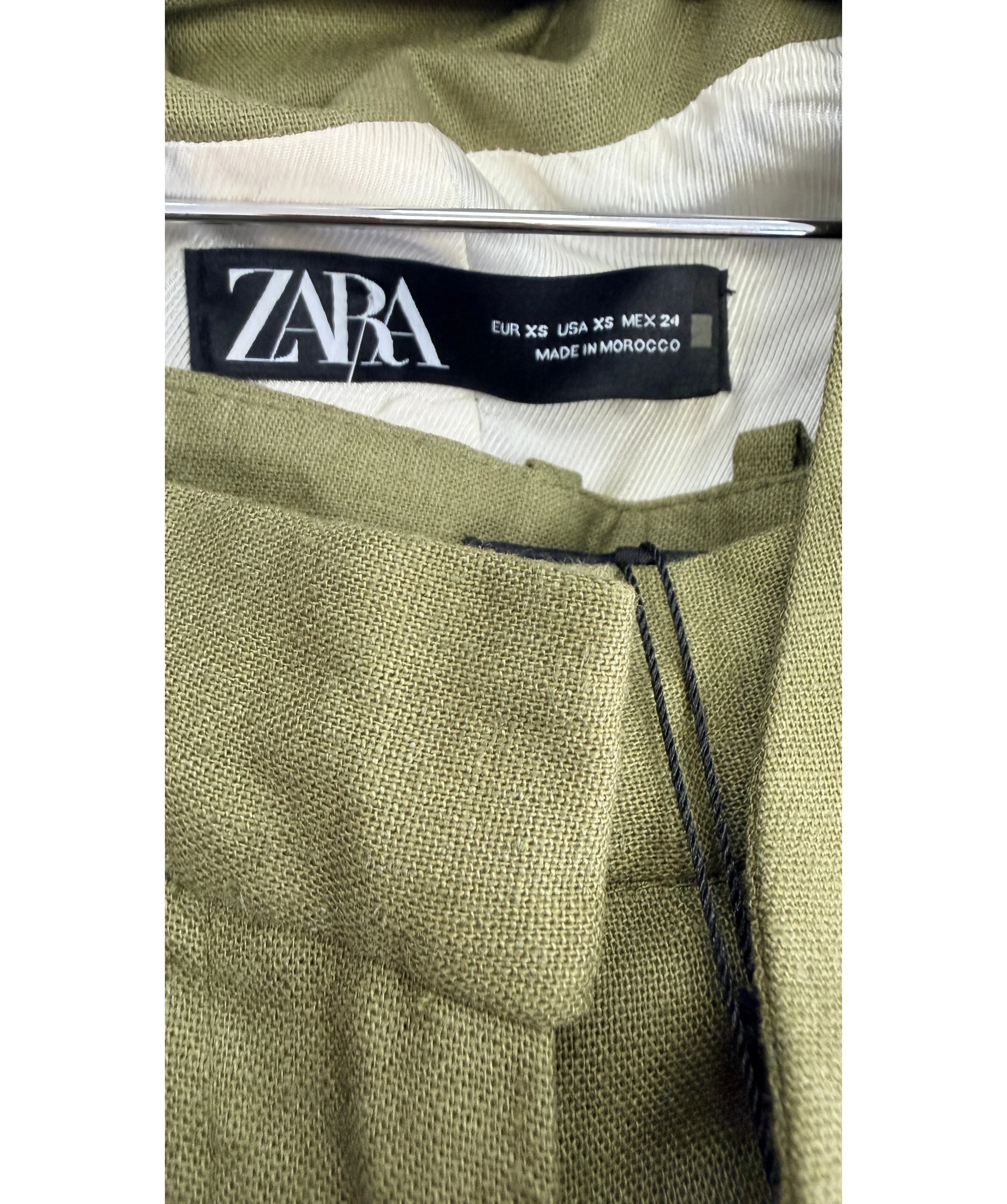 ZARA 2-piece Linen Blend Waistcoat And Shorts Set Khaki Green UK XS