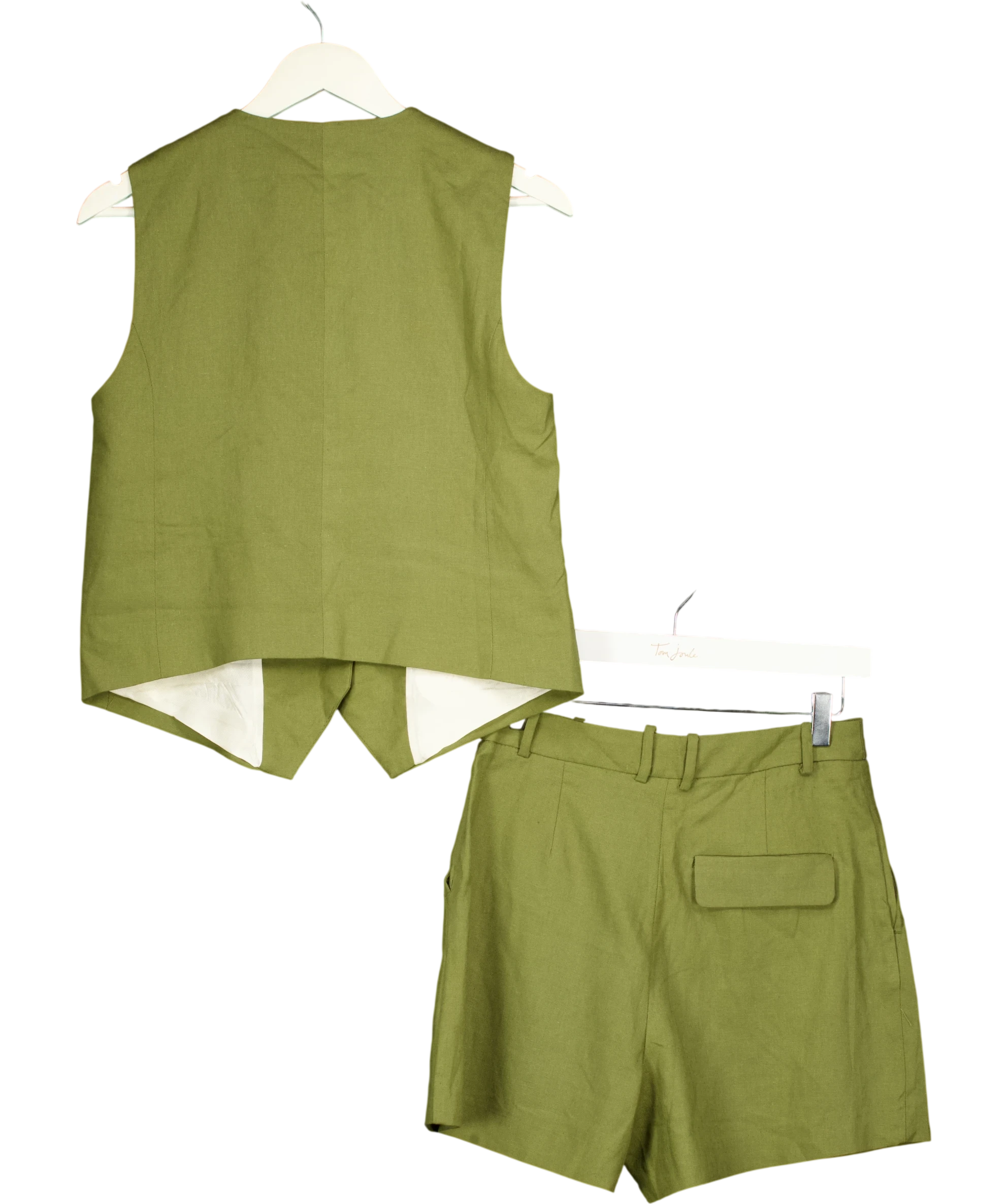 ZARA 2-piece Linen Blend Waistcoat And Shorts Set Khaki Green UK XS