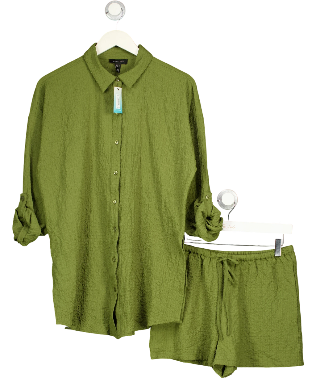 New Look Green Crinkle Shirt & Shorts Co-ord Set Olive UK S