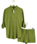 New Look Green Crinkle Shirt & Shorts Co-ord Set Olive UK S