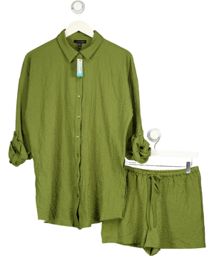 New Look Green Crinkle Shirt & Shorts Co-ord Set Olive UK S