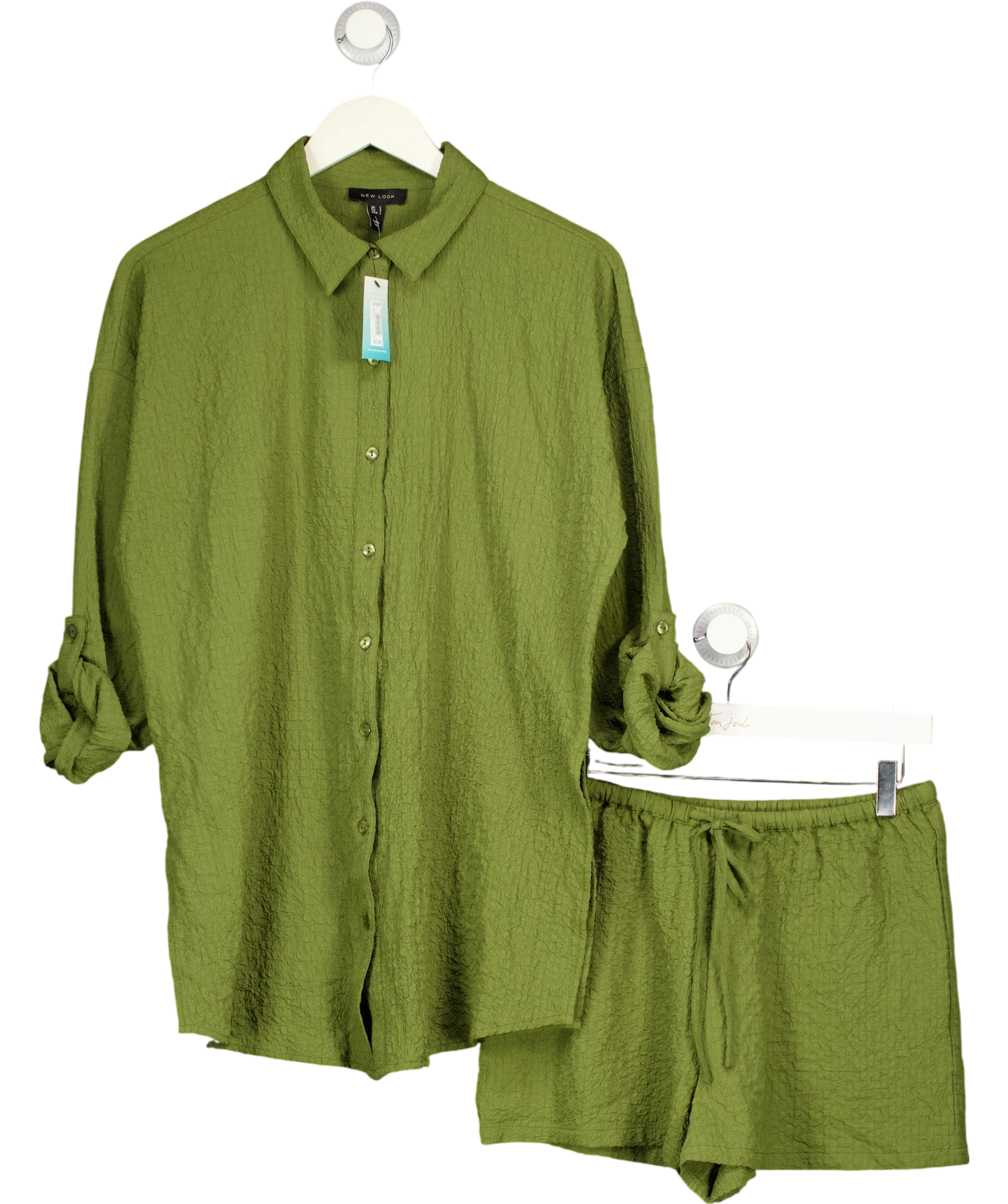 New Look Green Crinkle Shirt & Shorts Co-ord Set Olive UK S