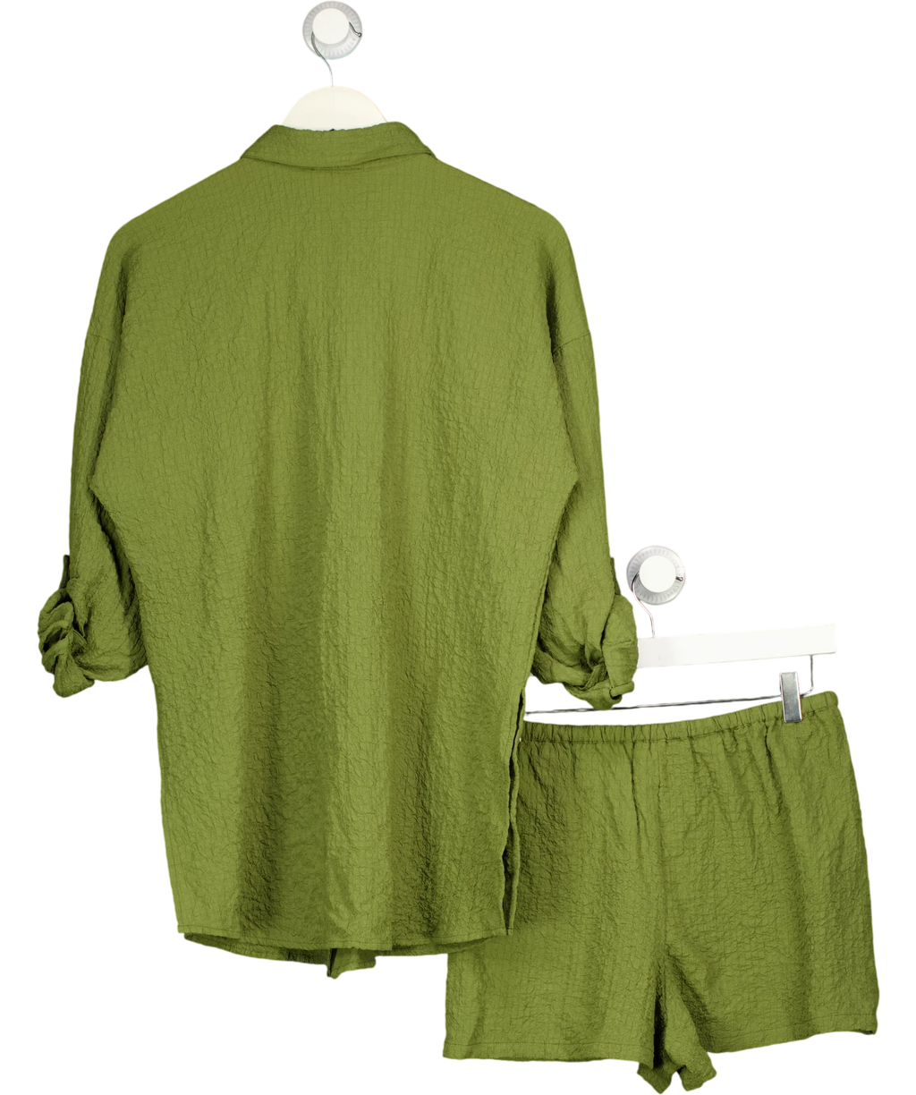 New Look Green Crinkle Shirt & Shorts Co-ord Set Olive UK S