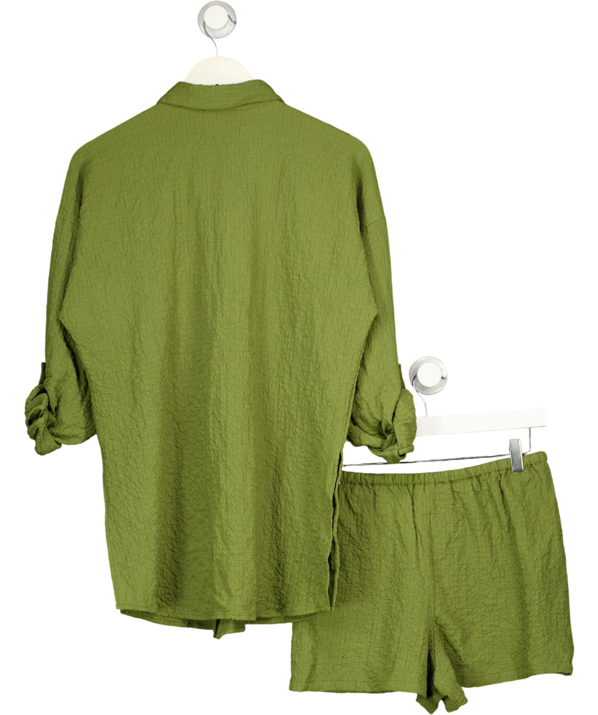 New Look Green Crinkle Shirt & Shorts Co-ord Set Olive UK S