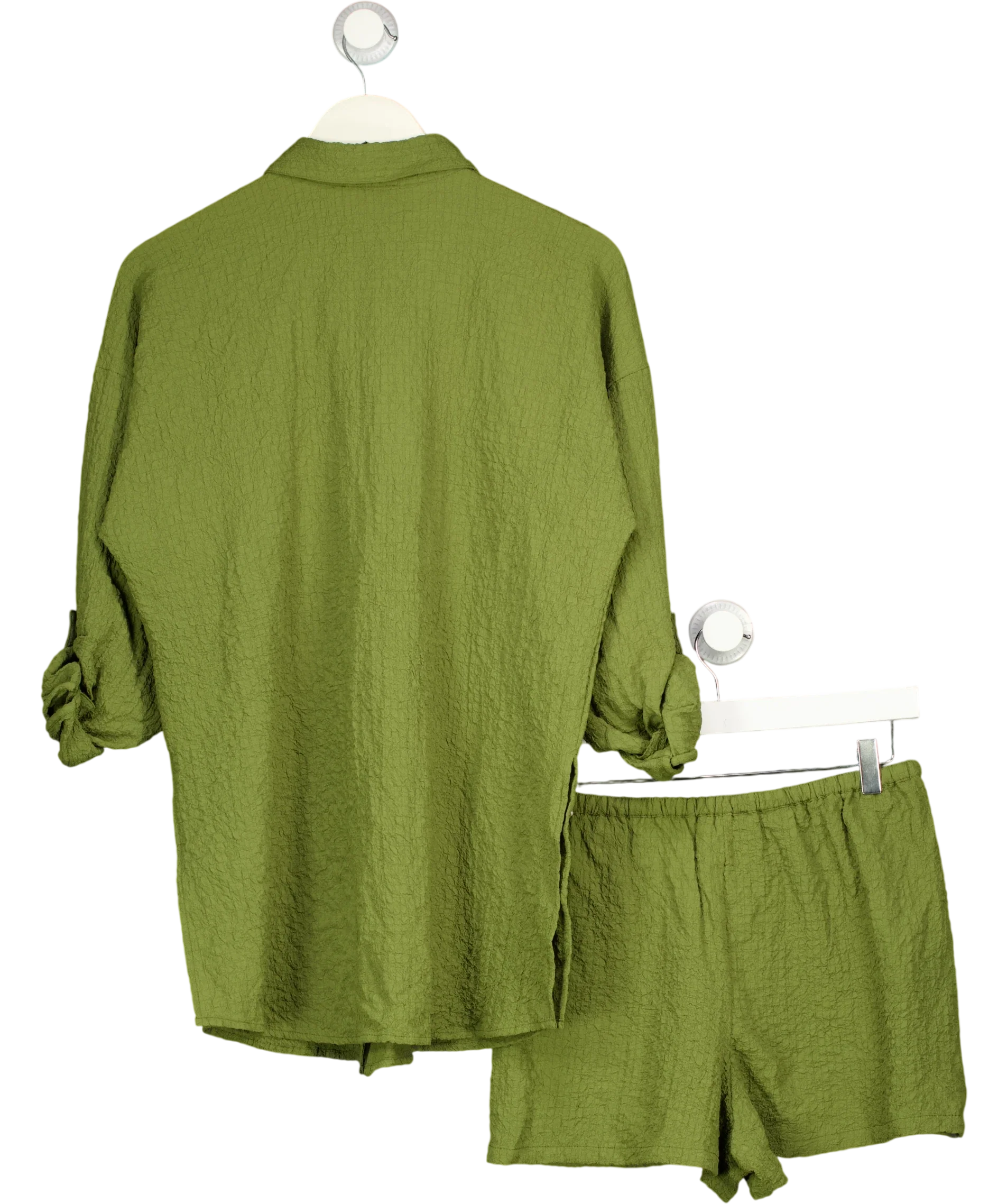 New Look Green Crinkle Shirt & Shorts Co-ord Set Olive UK S