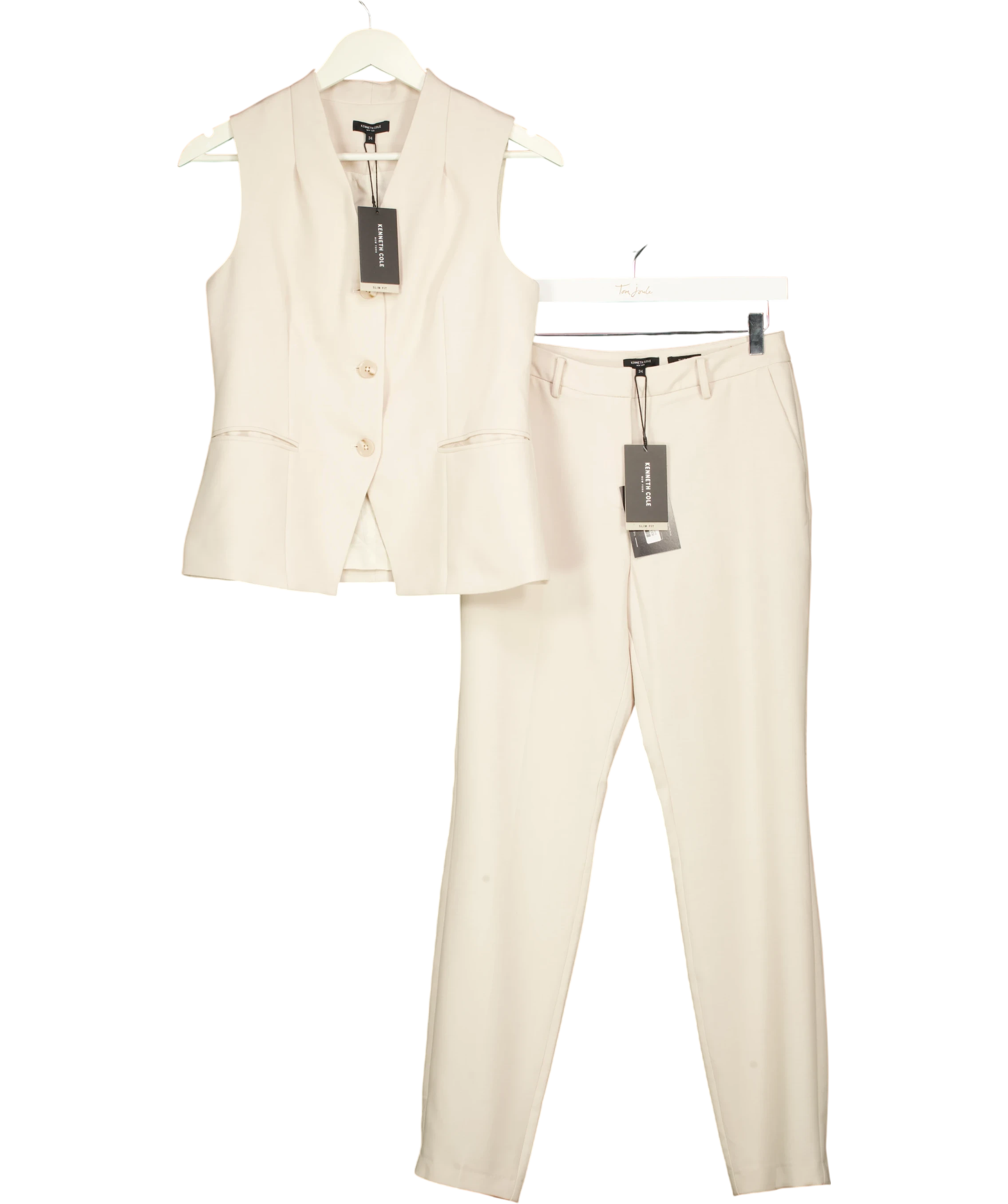 KENNETH COLE Beige Slim Fit Waistcoat & Trouser Set Sand 34 UK 6