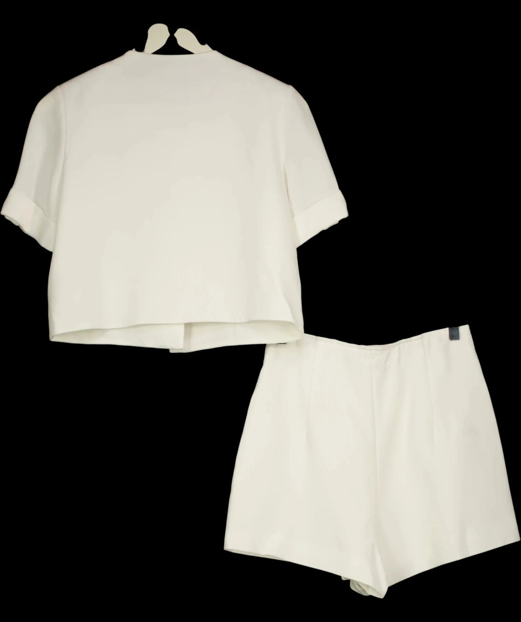 GOELIA White IVORY White Acetate 2-Piece Short Sleeve Blazer & Skort Set, size UK S — label