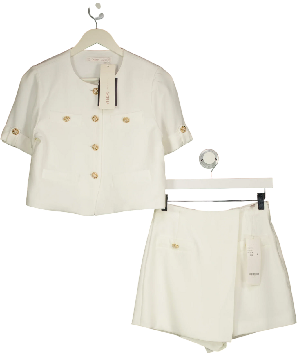 GOELIA White IVORY White Acetate 2-Piece Short Sleeve Blazer & Skort Set, size UK S — front