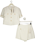 GOELIA White IVORY White Acetate 2-Piece Short Sleeve Blazer & Skort Set, size UK S — front
