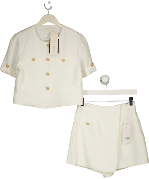 GOELIA Ivory White Acetate 2-piece Short Sleeve Blazer & Skort Set UK S