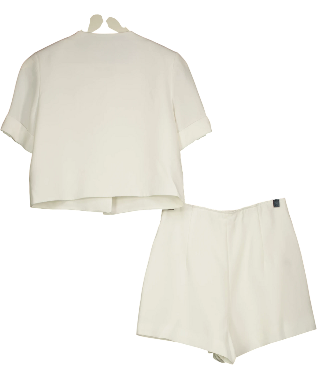 GOELIA White IVORY White Acetate 2-Piece Short Sleeve Blazer & Skort Set, size UK S — back