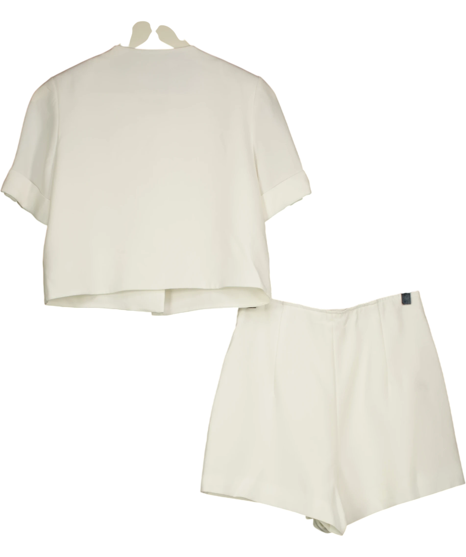 GOELIA White IVORY White Acetate 2-Piece Short Sleeve Blazer & Skort Set, size UK S — back