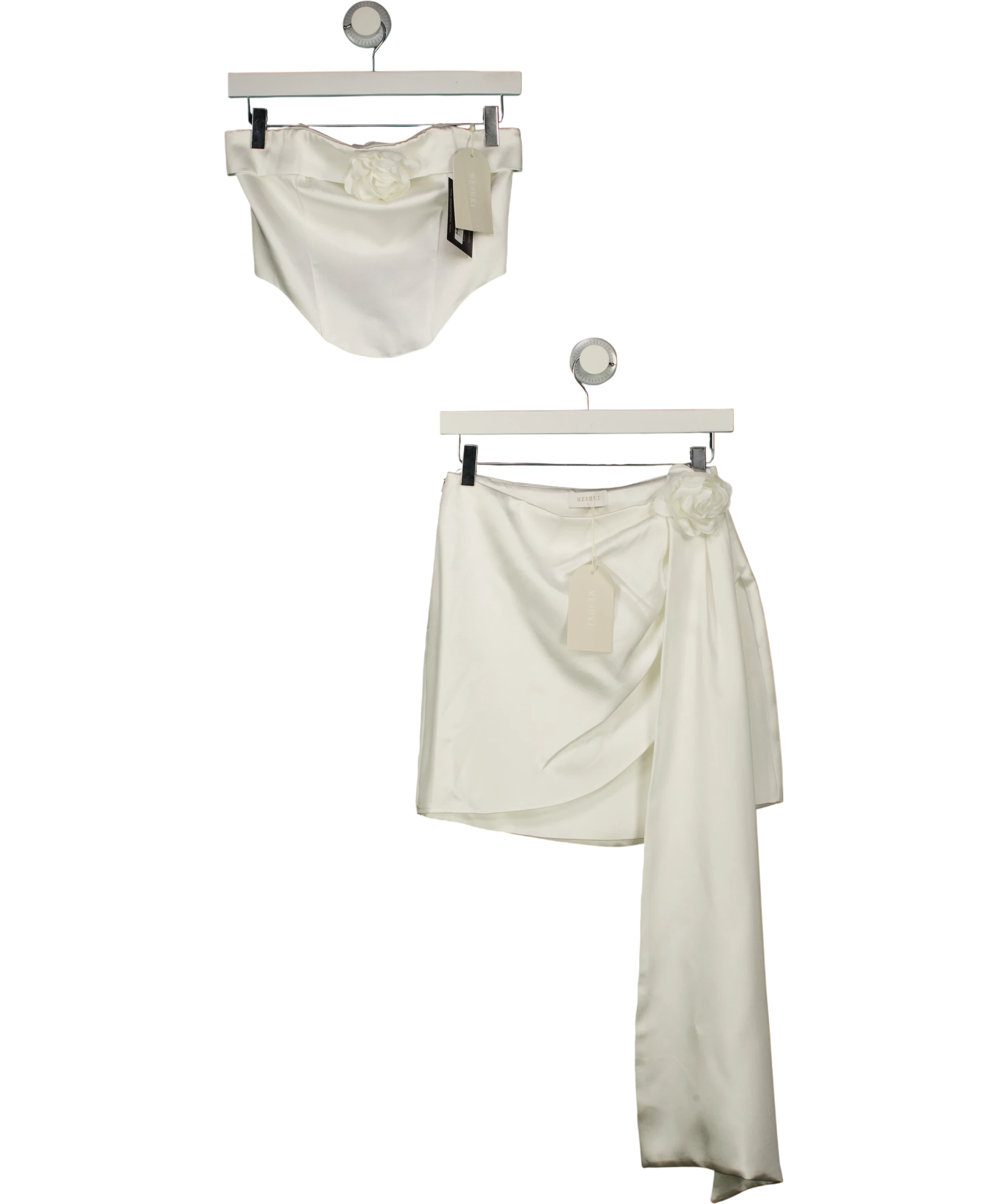 Meshki 2-piece Margot Strapless Rose Corset Top & Margot Rose Mini Skirt Set White UK S