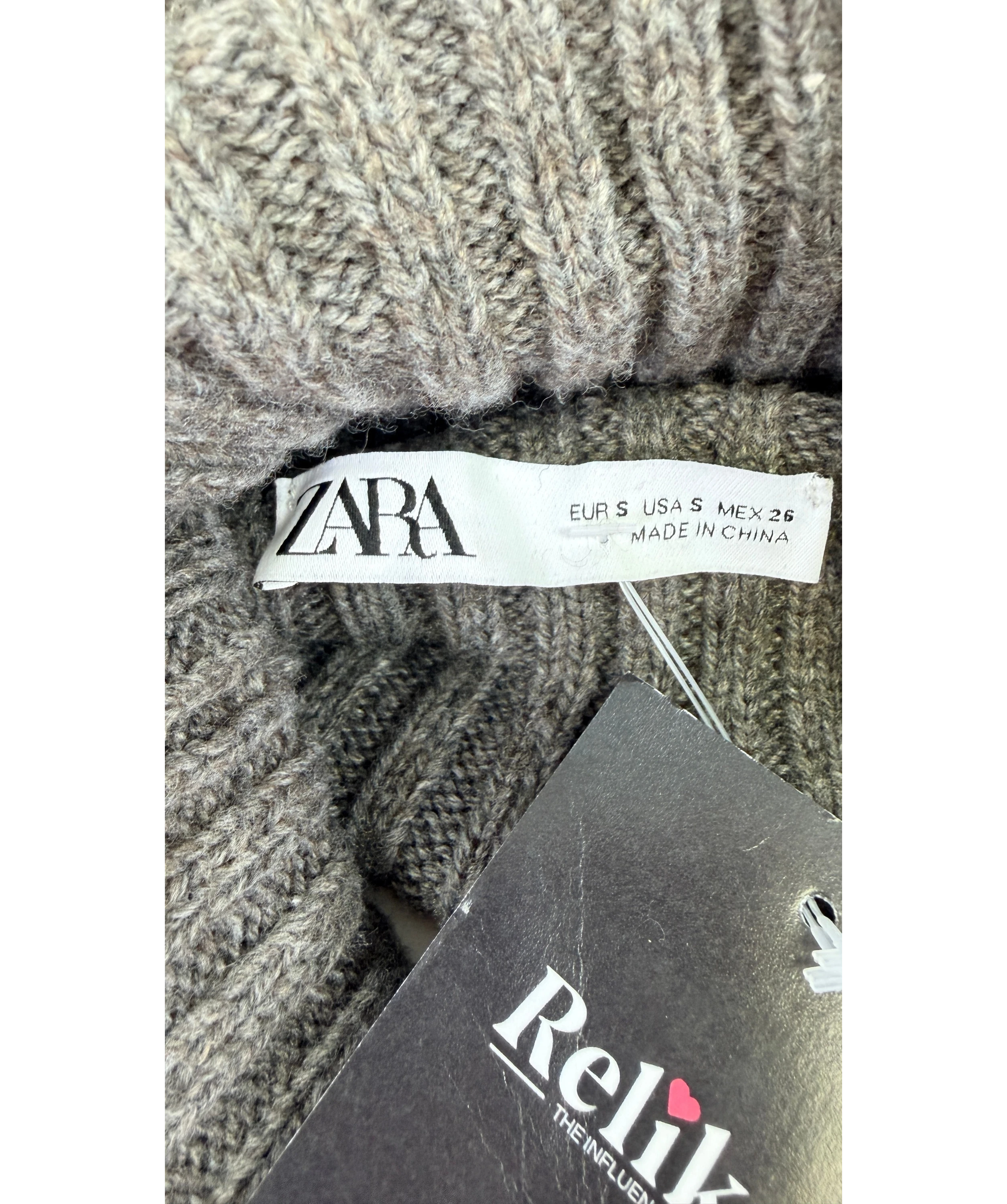 ZARA 2-piece Ribbed Wool Blend Roll Neck Jumper & Skirt Set Grey UK S