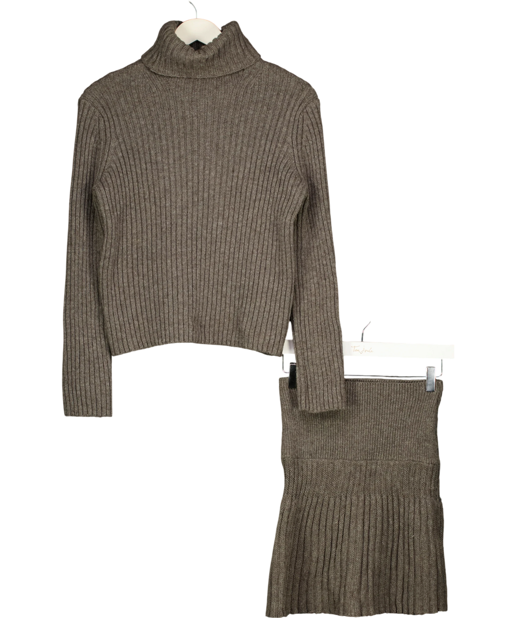 ZARA 2-piece Ribbed Wool Blend Roll Neck Jumper & Skirt Set Grey UK S