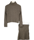 ZARA 2-piece Ribbed Wool Blend Roll Neck Jumper & Skirt Set Grey UK S