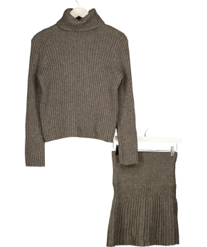 ZARA 2-piece Ribbed Wool Blend Roll Neck Jumper & Skirt Set Grey UK S