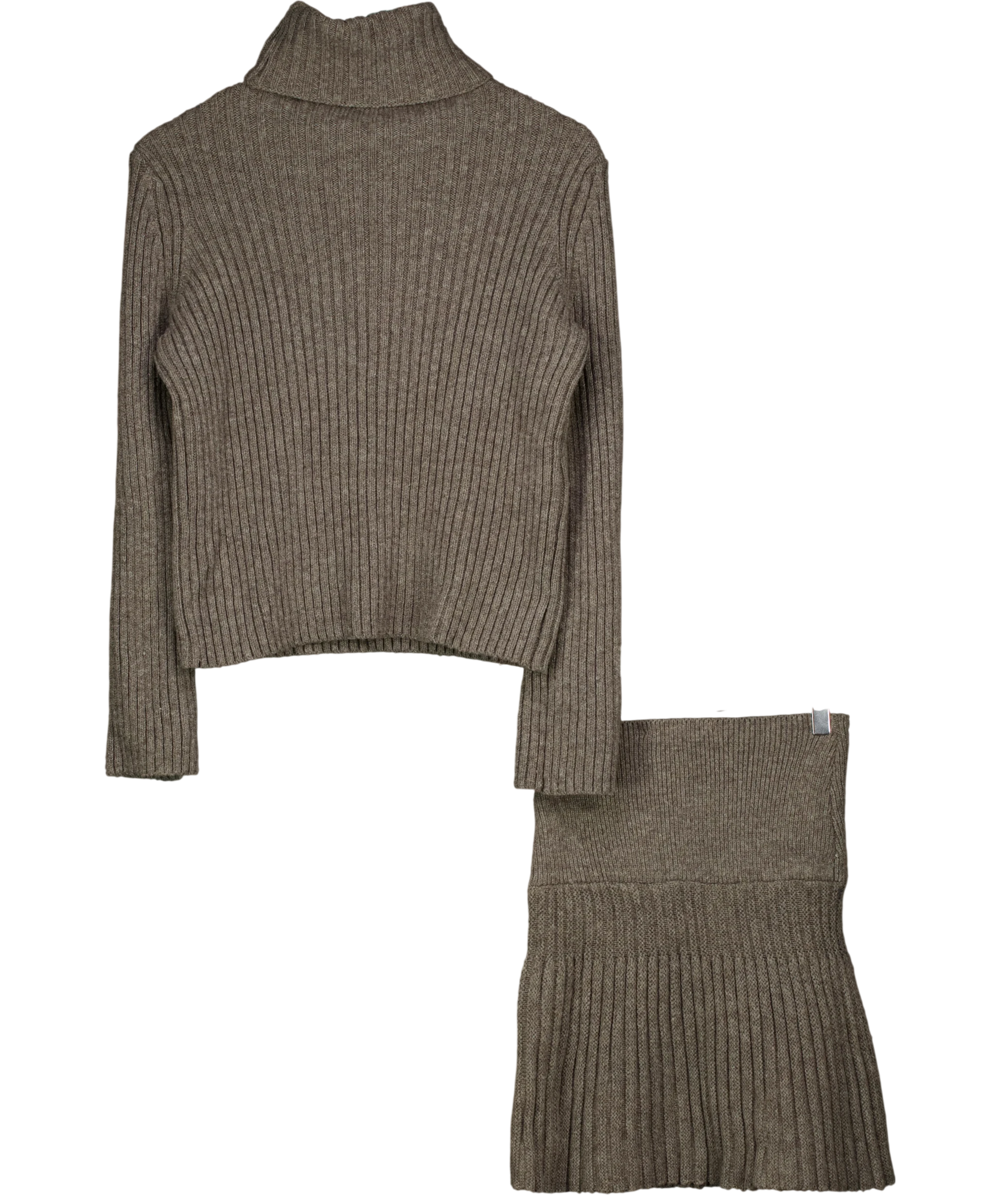 ZARA 2-piece Ribbed Wool Blend Roll Neck Jumper & Skirt Set Grey UK S