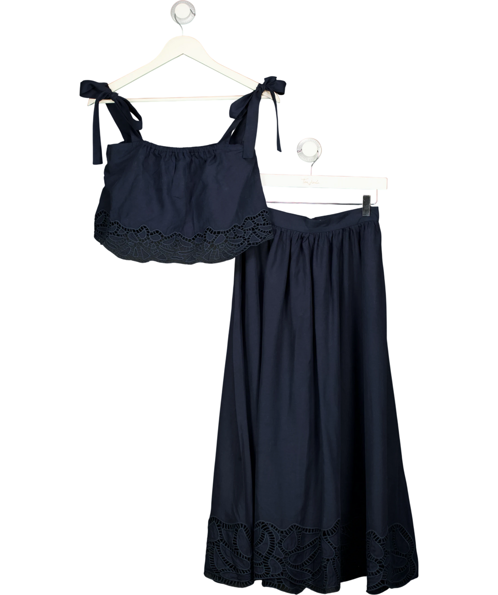 Fabrique X Gabriela Fluss Tramontano Grazia Top & Skirt Set Navy Blue UK XS