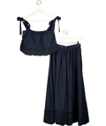 Fabrique X Gabriela Fluss Tramontano Grazia Top & Skirt Set Navy Blue UK XS